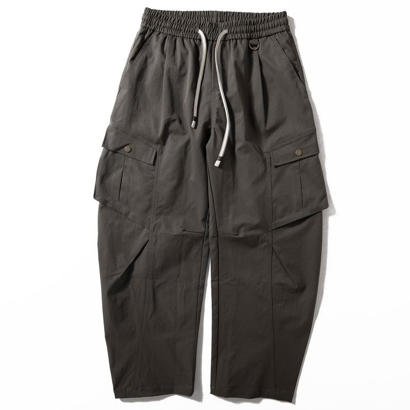 Men's Cargo Pants Spring and Autumn New Trendy American High Street Style with Large Pockets, Unique Design, Loose Casual Wide-Leg Pants