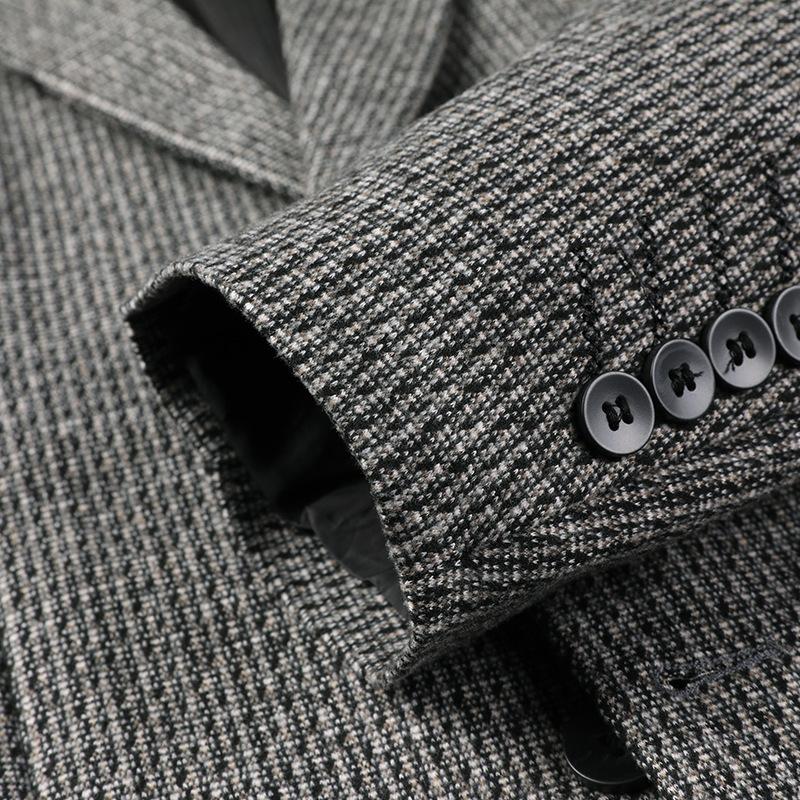 Men's Suit Jacket Fashion Plaid Free Hot Temperament Men's High-end and Middle-aged Casual Mulberry Silk Suit