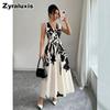 Women's French Elegant Printed Wrap Dress - Long Sleeve Midi A-Line Dress for Women