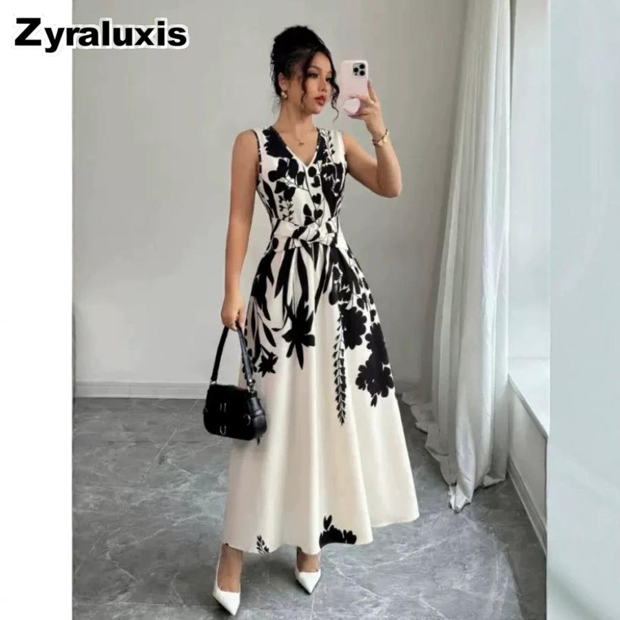 Women's French Elegant Printed Wrap Dress - Long Sleeve Midi A-Line Dress for Women