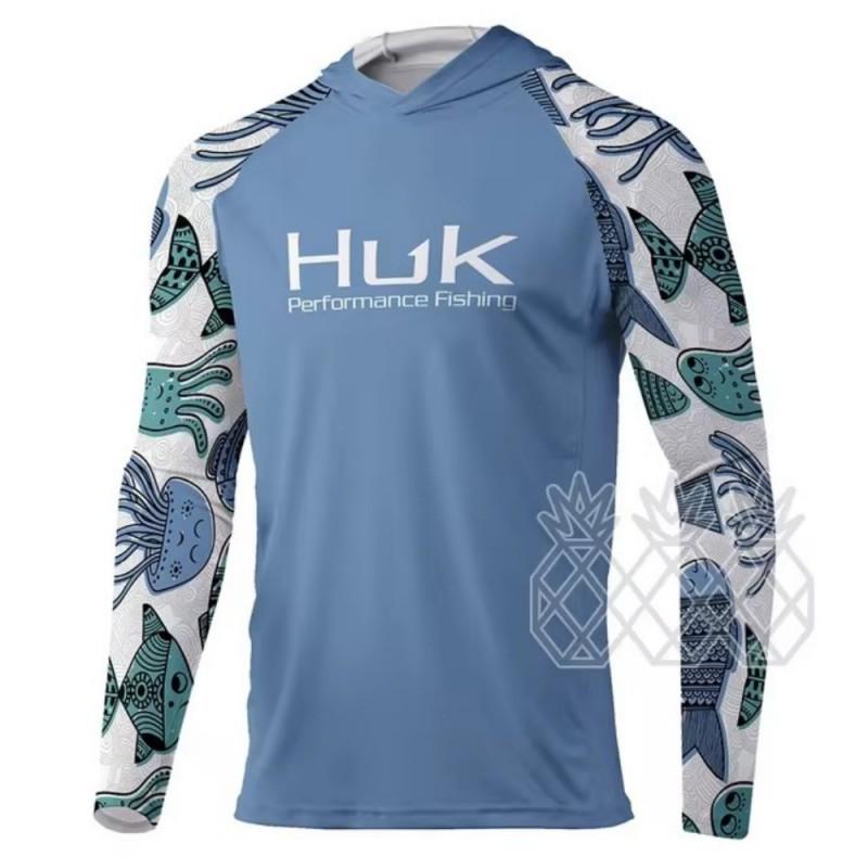HUK Long-sleeved Fishing Clothes UPF+50 Sunscreen Breathable Outdoor Sports Men's Sweat-absorbing Hooded T-shirt