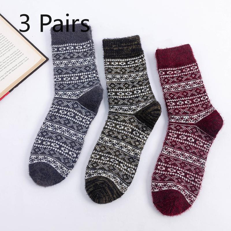 

3 Pairs of Men Autumn and Winter New National Style Imitation Ferrets Thickened Warm Rabbit Wool Tube Socks 3 Pairs