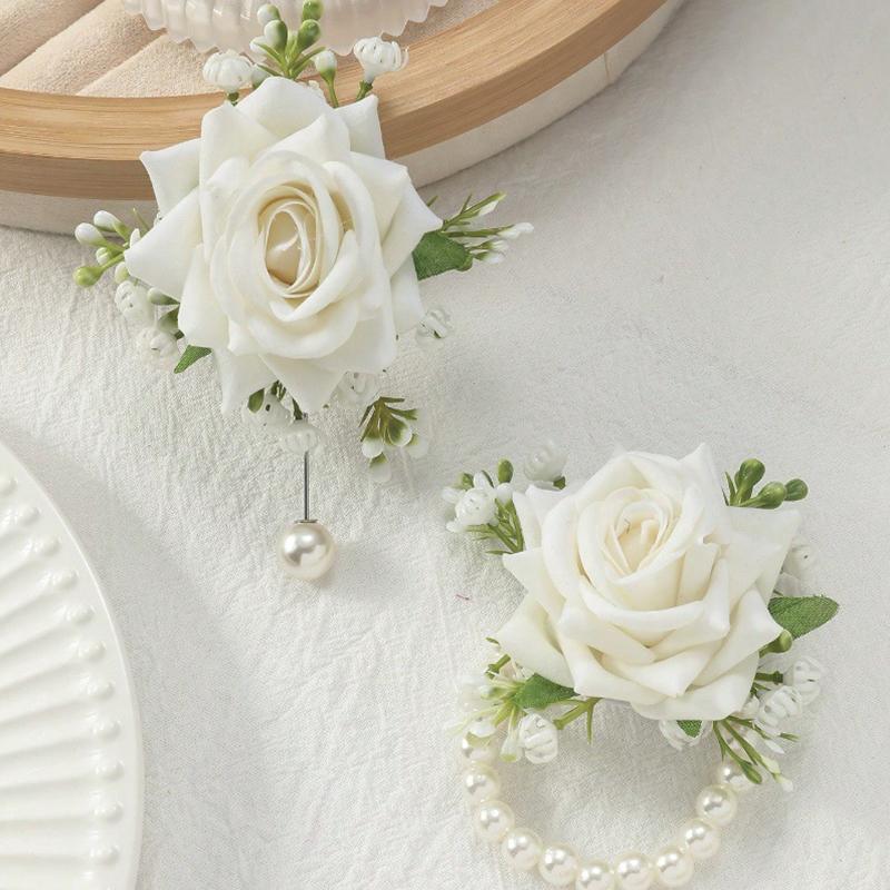 

2 шт. Ювелирная бутоньерка Свадебная роза Бутоньерка Цветок на запястье Вечеринка Роза на запястье Свадебное украшение Многоцветный