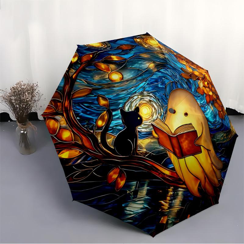 1pc Ghost Cat Fashionable Automatic Opening/Closing Folding Umbrella with 8 Bones, Windproof Portable, Daily Use185