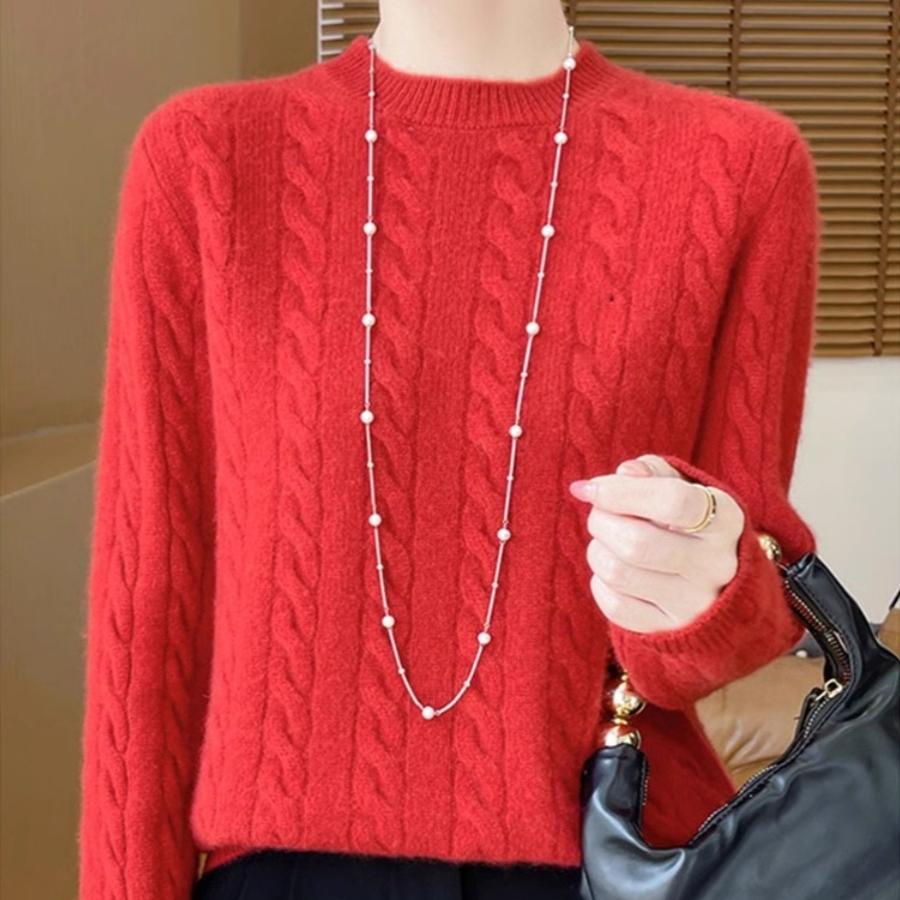 Γυναικείο Πουλόβερ 100% Καθαρού Μαλλιού, Στρογγυλή Λαιμόκοψη, Πυκνωμένο, Μαλακό Πουλόβερ - Ευέλικτη Μόδα για Φθινόπωρο και Χειμώνα