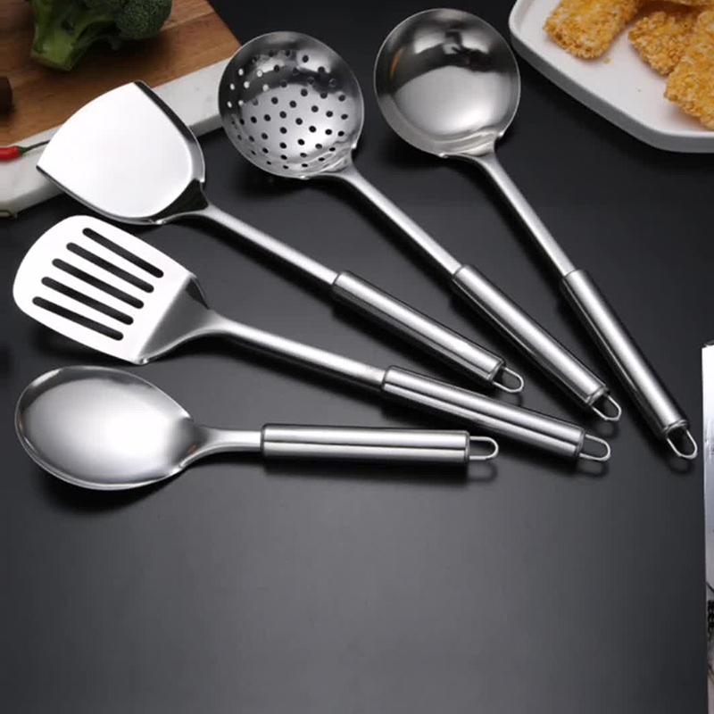 5 Pcs Kitchen Cooking Utensils Set Stainless Steel Shovel Soup Spoon Spatula Utensils Dinnerware Cooking Tools Kitchen Gadgets