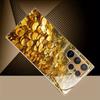 Gold-plated tempered glass phone case, compatible Galaxy S26 S25 S24 S23  S22 Ultra Plus. Adorned with elegant gold coin pattern