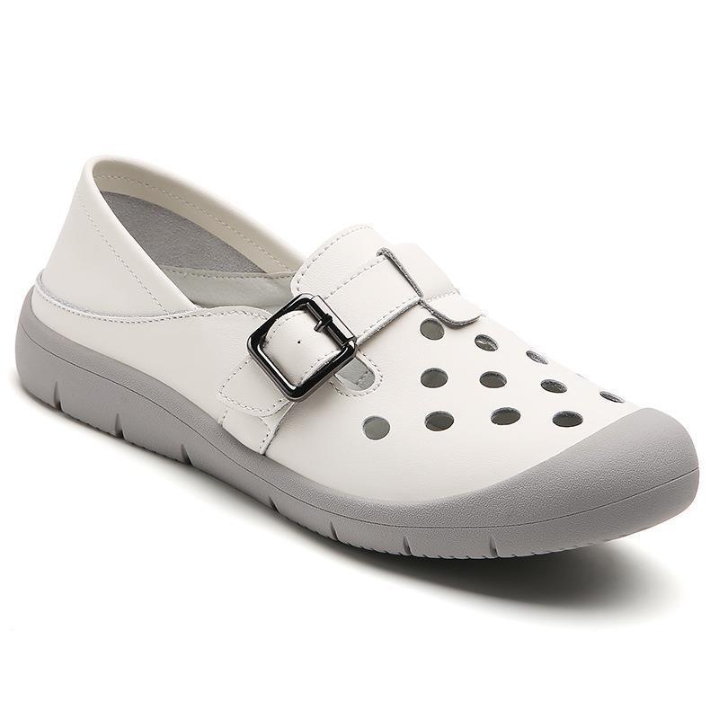 Little white shoes women's spring cowhide thick-soled women's shoes hollow lazy shoes soft-soled breathable casual shoes