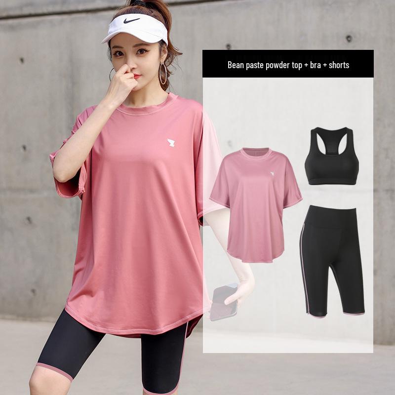 Women's Plus Size Yoga Set: Loose Short Sleeve T-Shirt & Gym Shorts