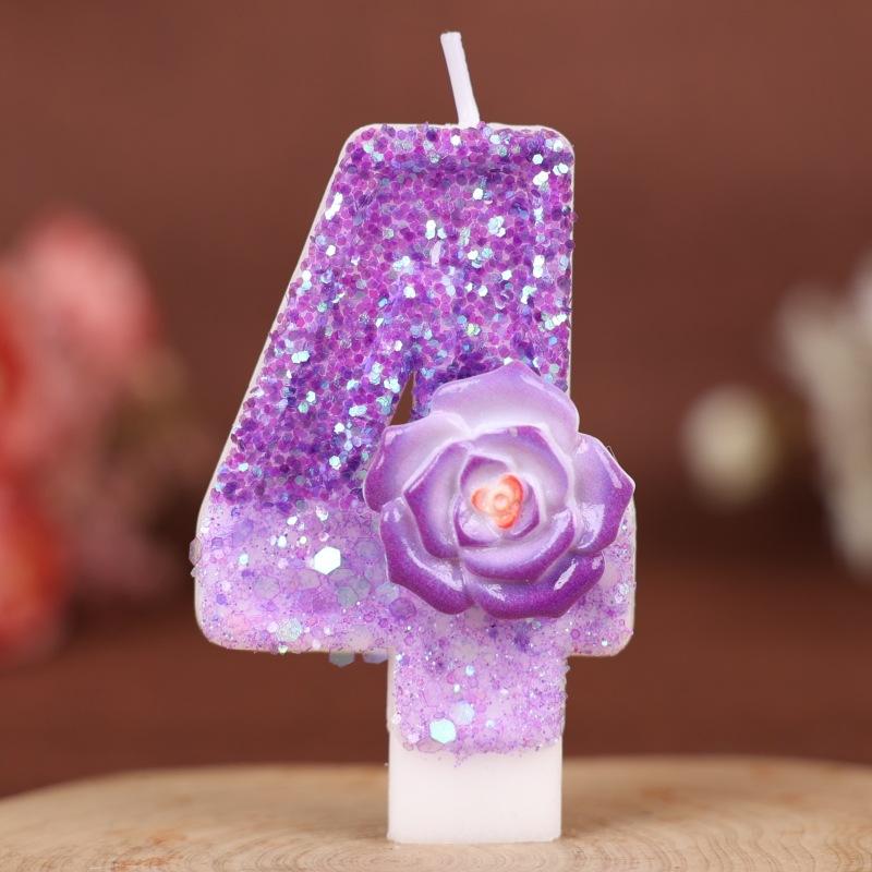Purple Flower Number Birthday Candle Cake Decoration Party Handmade Number Candle 0-9