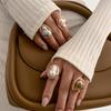 Salircon Koreanische Mode Eleganter Barock Imitation Perlenring Damen Luxus Ästhetisch Party Hochzeit Offen Verstellbare Ringe Schmuck