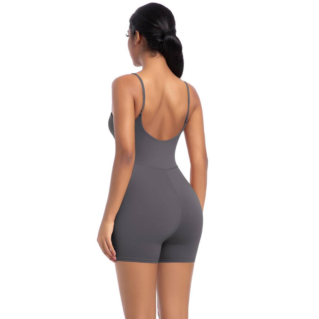 Auroth Backless Sports Jumpsuit Women Seamless One Piece Yoga Romper Workout Shorts Running Fitness Bodysuit