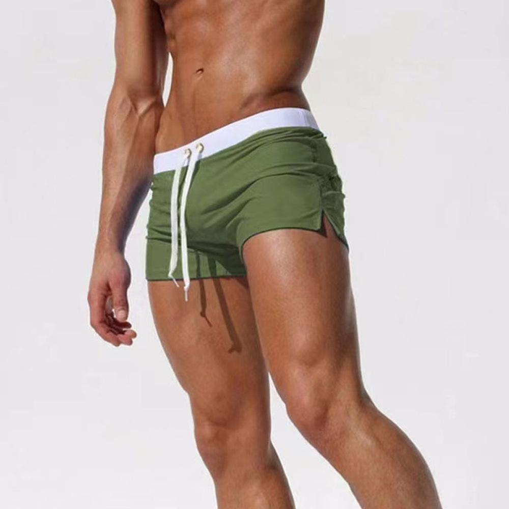 

Летние мужские однотонные плавки, свободные мужские шорты, плавки с боковыми разрезами, застежкой-молнией и шнурком, задние карманы, спортивные брюки для отдыха и пляжа S армия зеленый