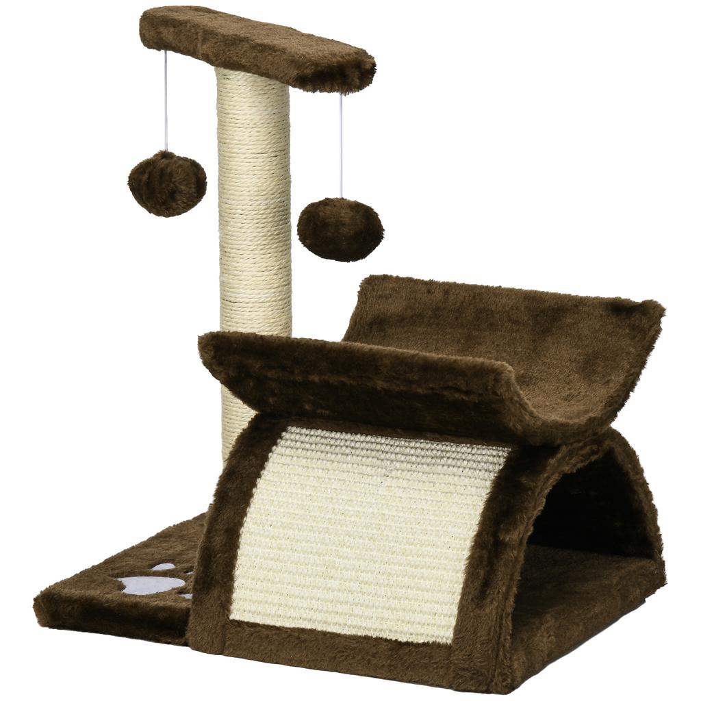 Cat Scratching Post, Cat Tree, Cat Toy, with Bed, 2 Hanging Balls in Natural Sisal, Height 43cm
