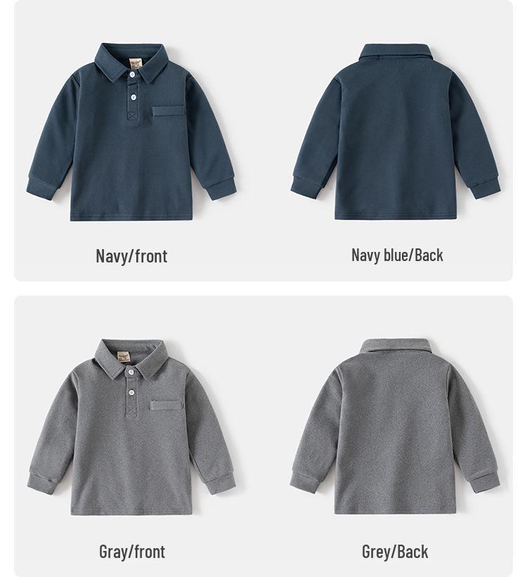 Children's 2024 Long-Sleeve Polo Shirt: Thickened Lapel Korean-Style Top for Boys - Autumn Collection.