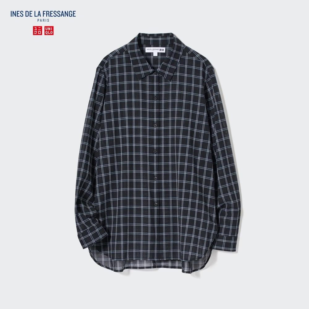 

UNIQLO JAPAN Хлопковая прозрачная рубашка в клетку с длинным рукавом