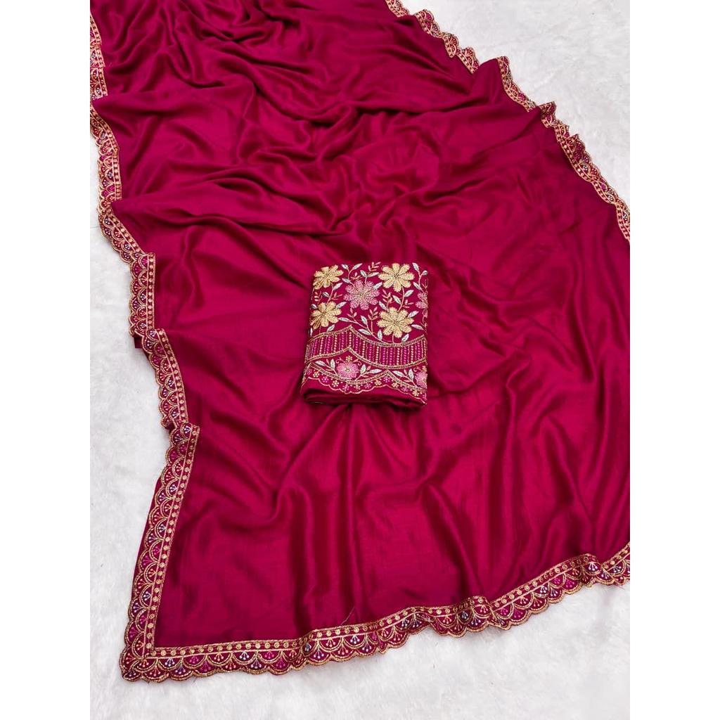 Premium Star Georgette  Design: Plain Body with Rich Multi-sequence Work Lace & C-Pallu  | TOTAL Colour Options : 12