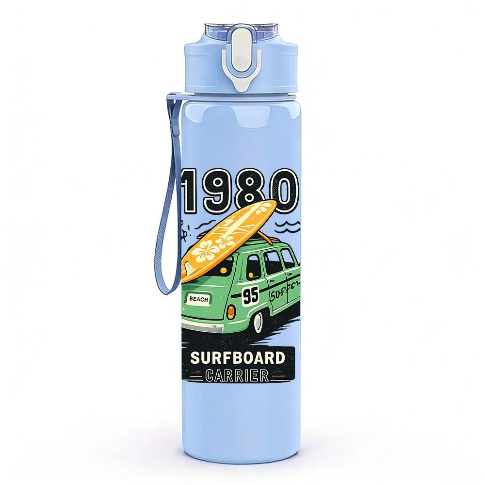 1PC 1980 Retro Camper Van Vintage Print 750ml Color Plastic Sports Water Bottle Leakproof Flip Straw Lid Suitable for Sports Office Home Use