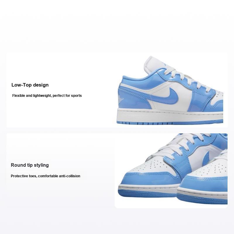 Кроссовки Air Jordan 1 Low GS UNC Patent Kids, синие, белые, легендарно-синие FZ3929-114 35.5