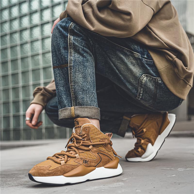 Brand Brown Leather Sneakers Men Autumn and Winter Men's High Top Sneakers Fur Warm Casual Sports Shoes Men Platform Footwear
