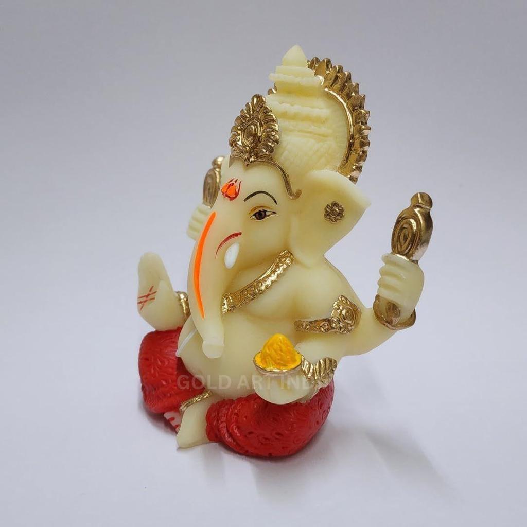 Hand Ganesha with Mukut for Home Decor Idol Ganesha Murti Ganpati Idol for car Dashboard Puja Lord Ganesh Statue