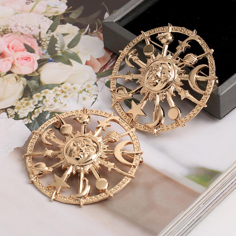 Sun God Sun Moon Stars Christmas Baroque Badge Brooch