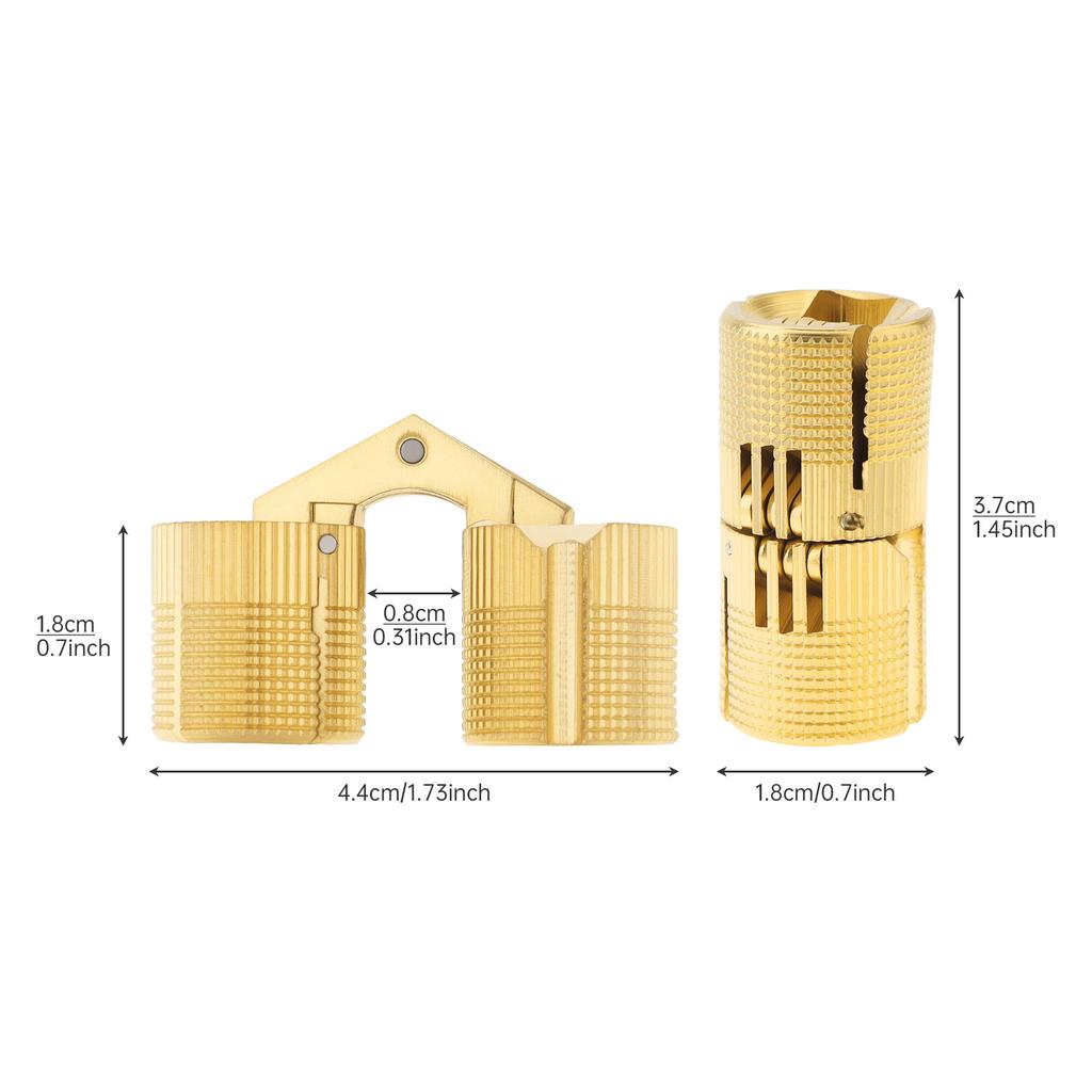 8 Pcs 18 Mm Brass Hidden Barrel Hinges - Invisible Concealed Furniture Hinges for DIY Jewelry Box, Cabinets & Secret Doors