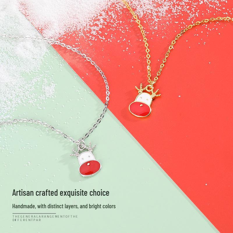 2020 S925 Sterling Silver Reindeer Pendant Necklace for Women - Creative Drip Oil Design, Christmas Fashion Clavicle Chain Hot Style