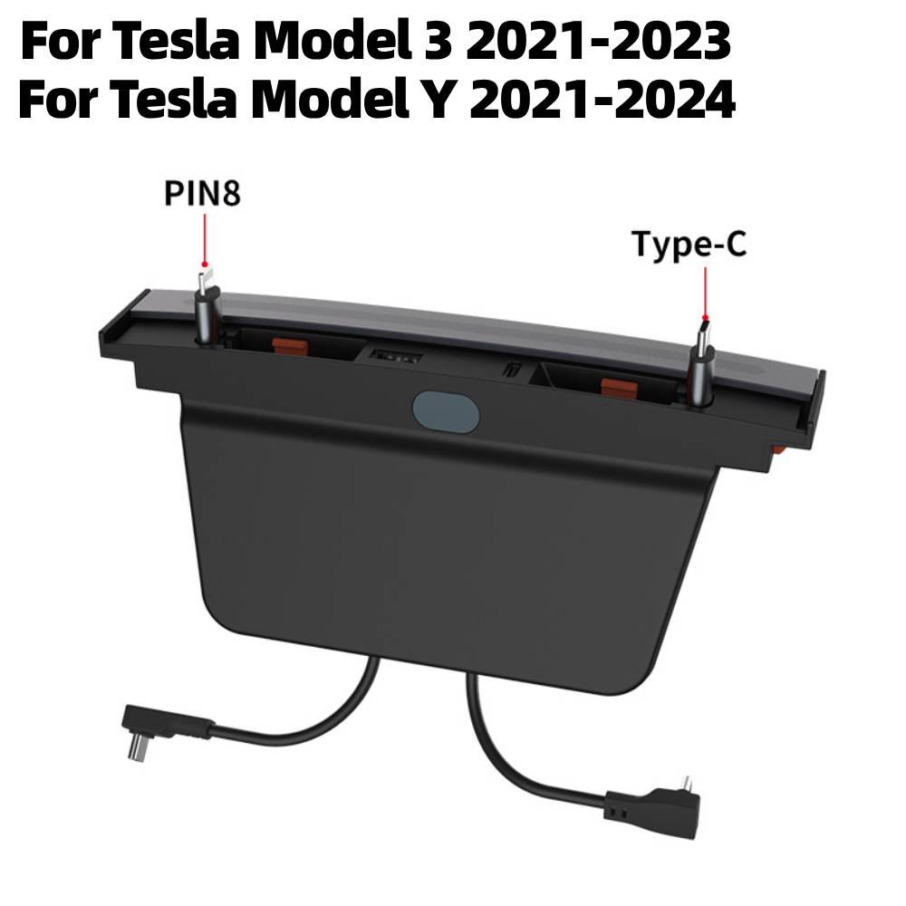 Electric Vehicle Docking Station Center Console Retractable Fast Charger Accessories for Tesla Model3 2021-2023 ModelY 2021-2024 Lighting Type-C