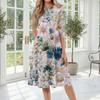 Women’s Casual Floral Print Crew Neck Three Quarter Sleeve Midi Dress Loose Fit Soft Fabric Mid Length Design