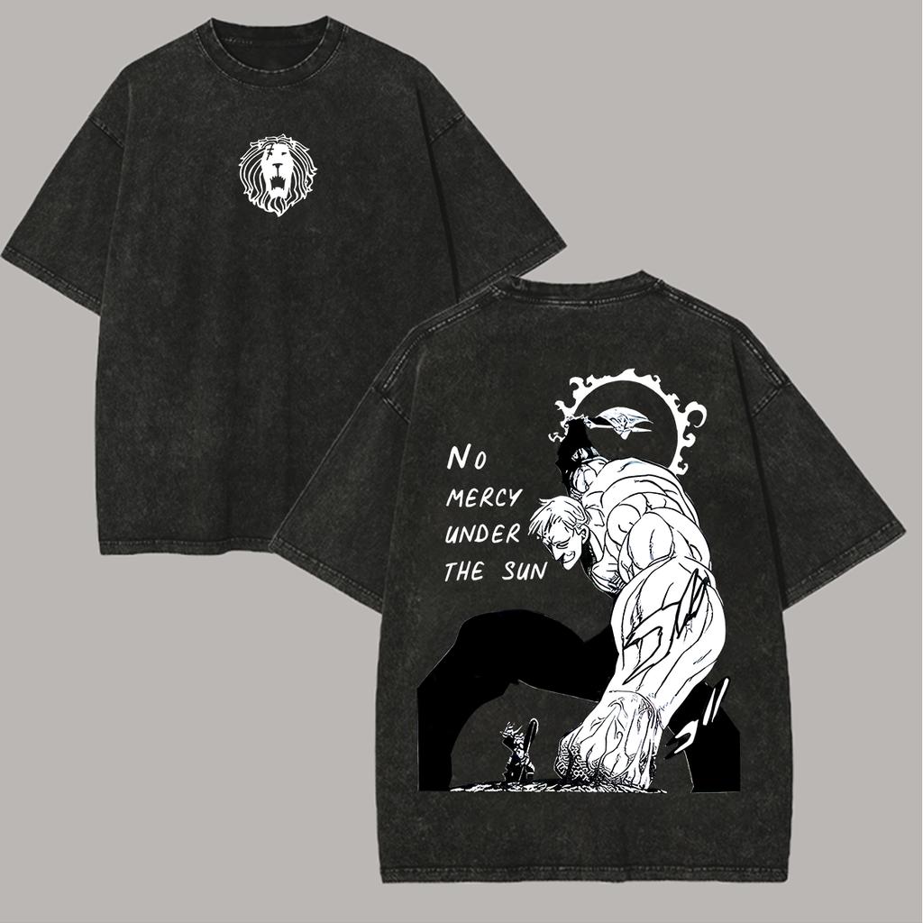 Japan Heißblut Anime Die Sieben Todsünden Escanor Grafik Gewaschenes T-Shirt Herren Damen Übergroß Vintage Baumwolle Streetwear Yk Kleidung