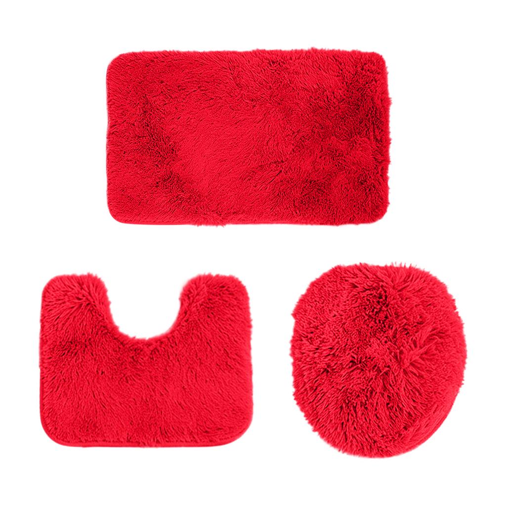 Bathroom Rug Set 3 Piece Includes Non Slip Bath Mat Contour Rug and Toilet Lid Cover Soft Shaggy Microfiber Absorbent Mat for Home Hotel Use