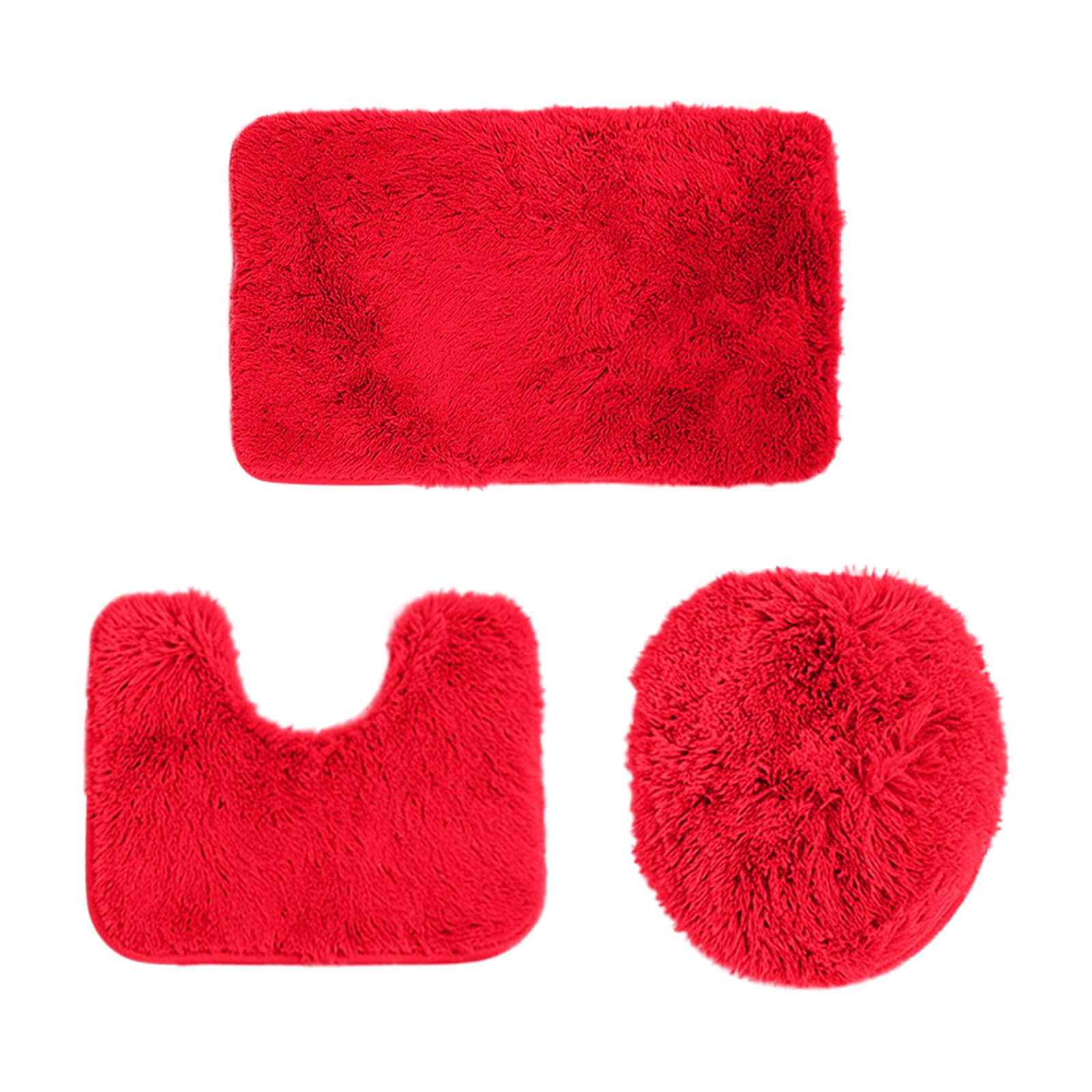 

Bathroom Rug Set 3 Piece Includes Non Slip Bath Mat Contour Rug and Toilet Lid Cover Soft Shaggy Microfiber Absorbent Mat for Home Hotel Use One Size