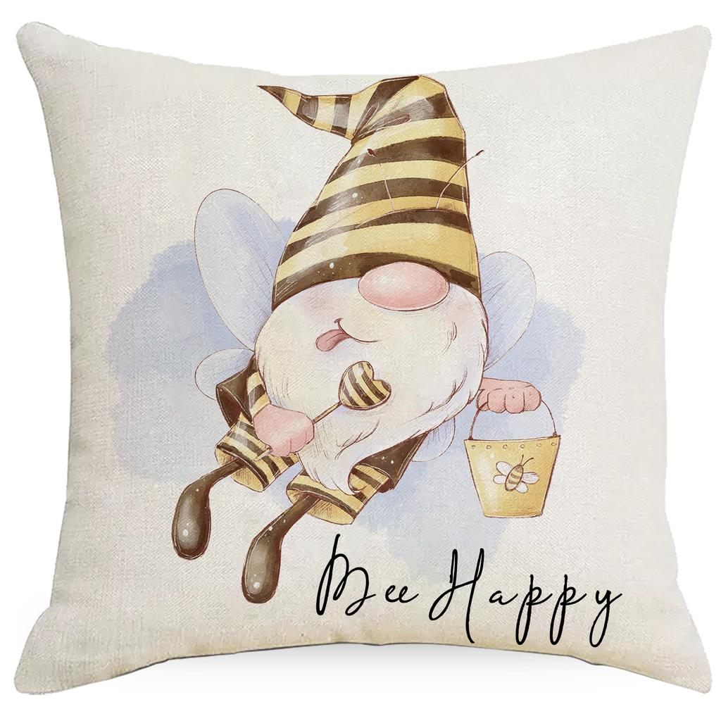 Sunflower Bee Printed Linen Pillow Cover Spring and Summer Flowers Pillow Sofa Pillow Cushion Cover