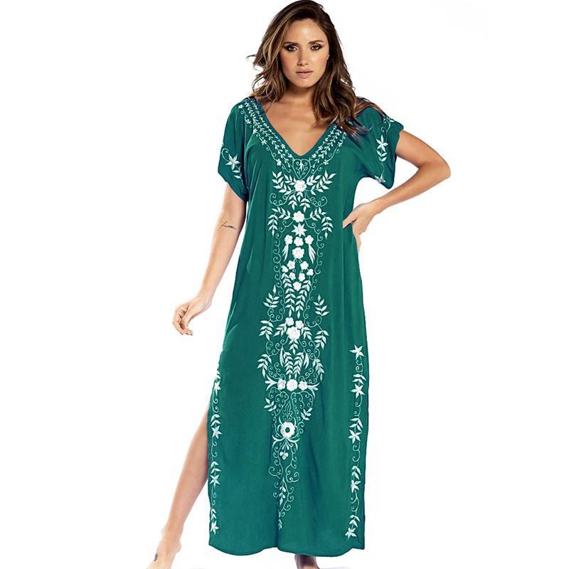 

Пляжная накидка с вышивкой Saida De Praia, купальник, женская накидка на бикини, туники для пляжа, парео, саронг, пляжная одежда Q790 One Size зелёный