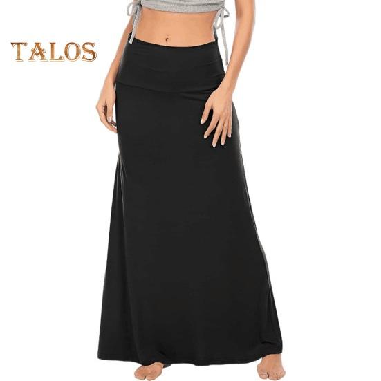 Women Skirt High-Waist Hip Wrapped Maxi Skirt Solid Color Ankle Length Skirt Home Casual Evening Vacation Skirt