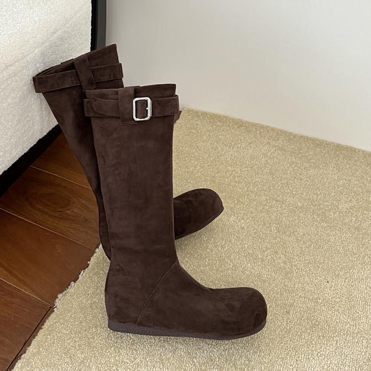 

Inner height increase Small suede stacking boots Long knight boots Women s shoes 2025 New autumn and winter tall boots 39 темно-коричневого