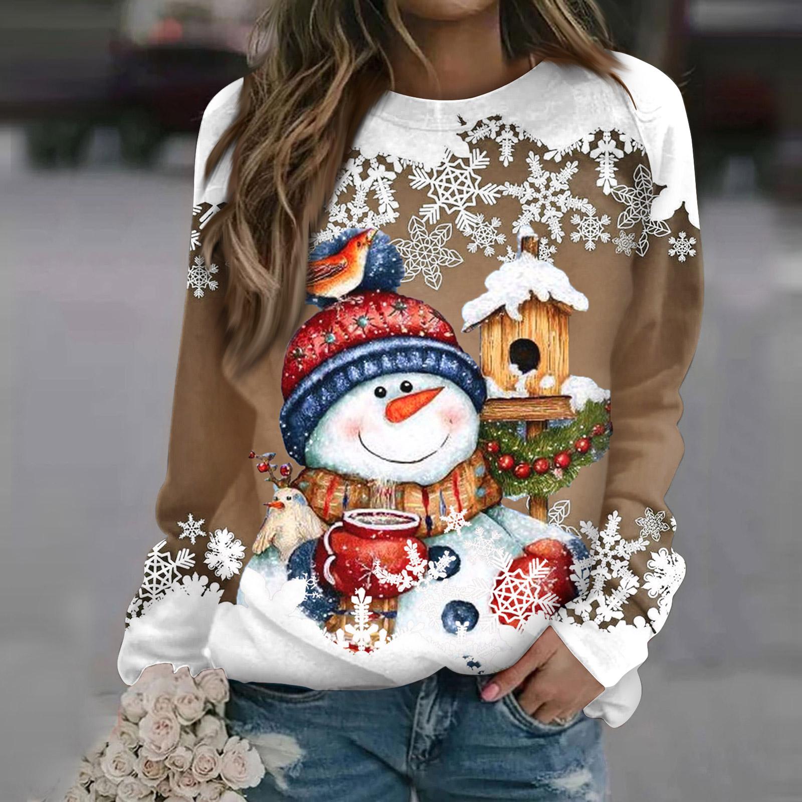 

Women s Round Neck Tops Cotton Women s Casual Fashion Print Long Sleeve O-Neck Pullover Top Blouse XXL