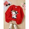 European sizes Kids Sweatshirts, Girls' Autumn Winter Cute Cartoon Cow Print Long Sleeve Round Neck Sweatshirt, Casual Daily Wear.