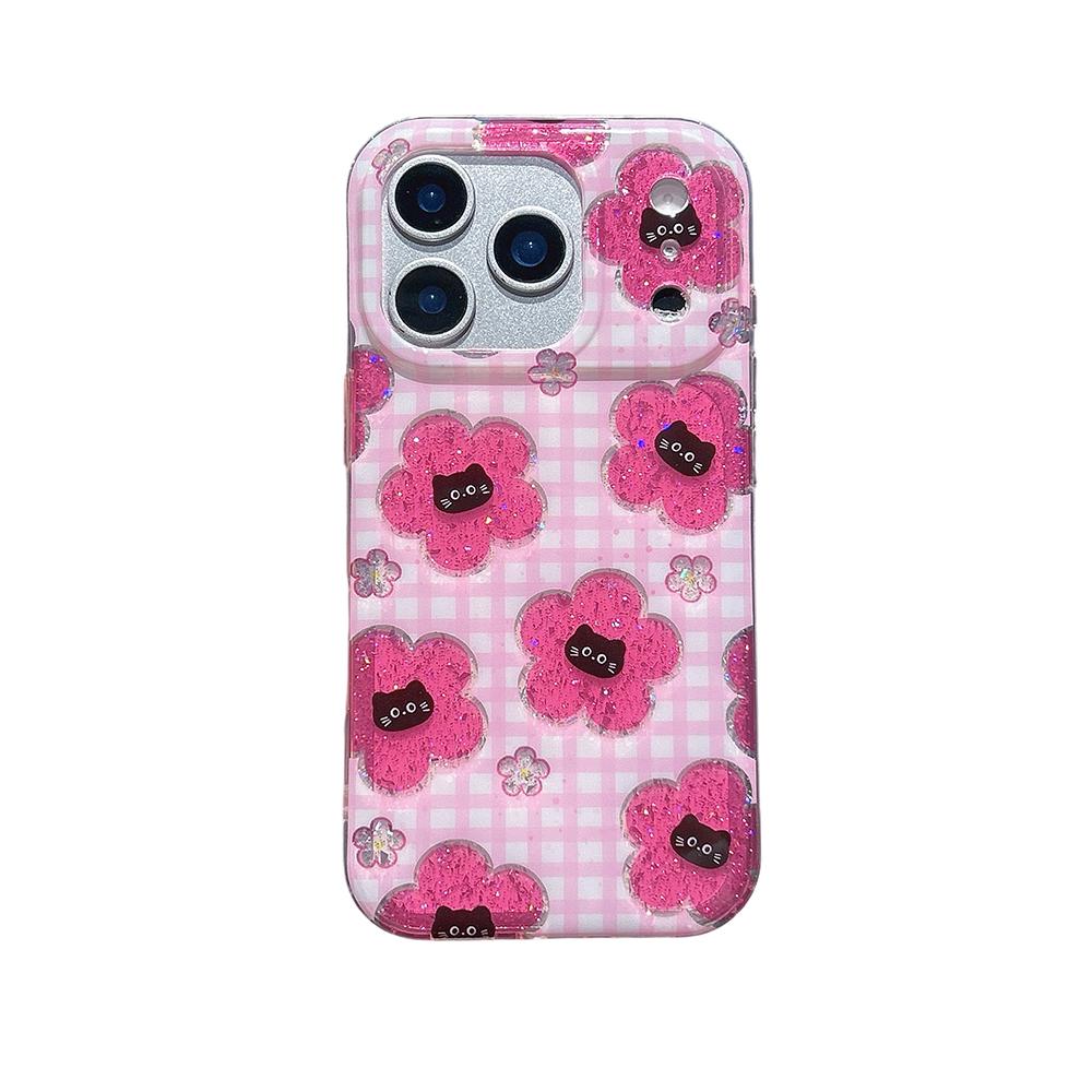 

Cute Pink Grid Pattern for Iphone 17Promax Cartoon Black Cat Glitter Case for iPhone 14 15 16 Pro Max 17 pro Shockproof Cover iPhone 14 Pro