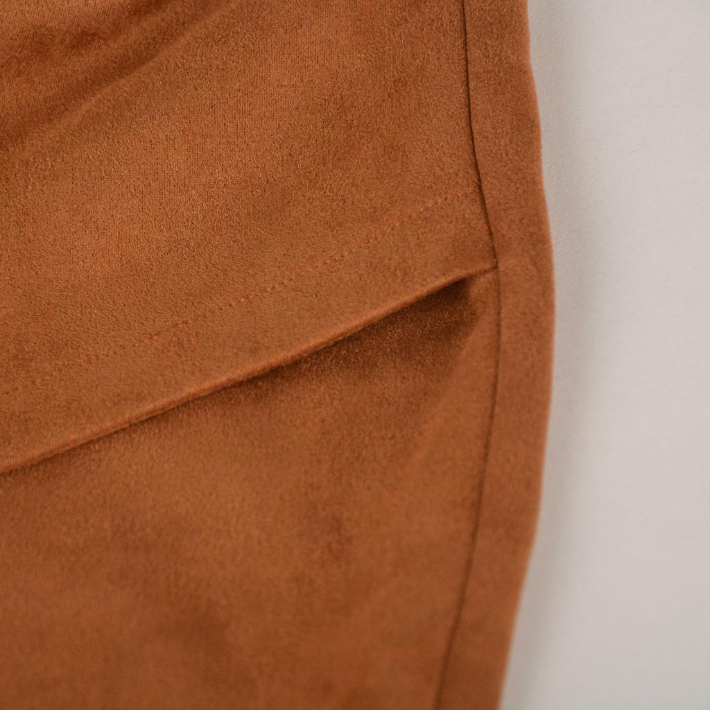 Suede Solid Color Buttocks Wrapped Skirt Pleated Irregular Zippered Short Skirt for Women's Clothing