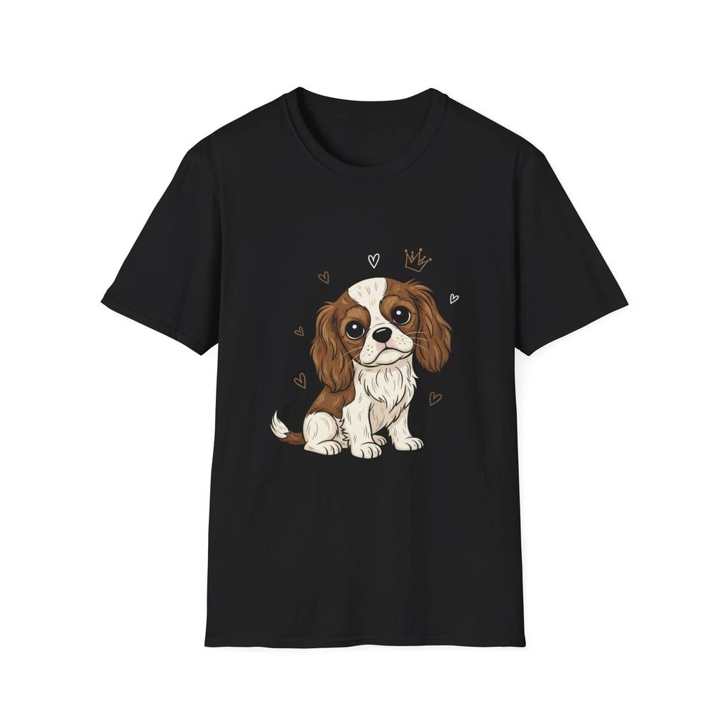 Dog Crown Hearts Cute Illustrated Black Tee Graphic T-Shirt