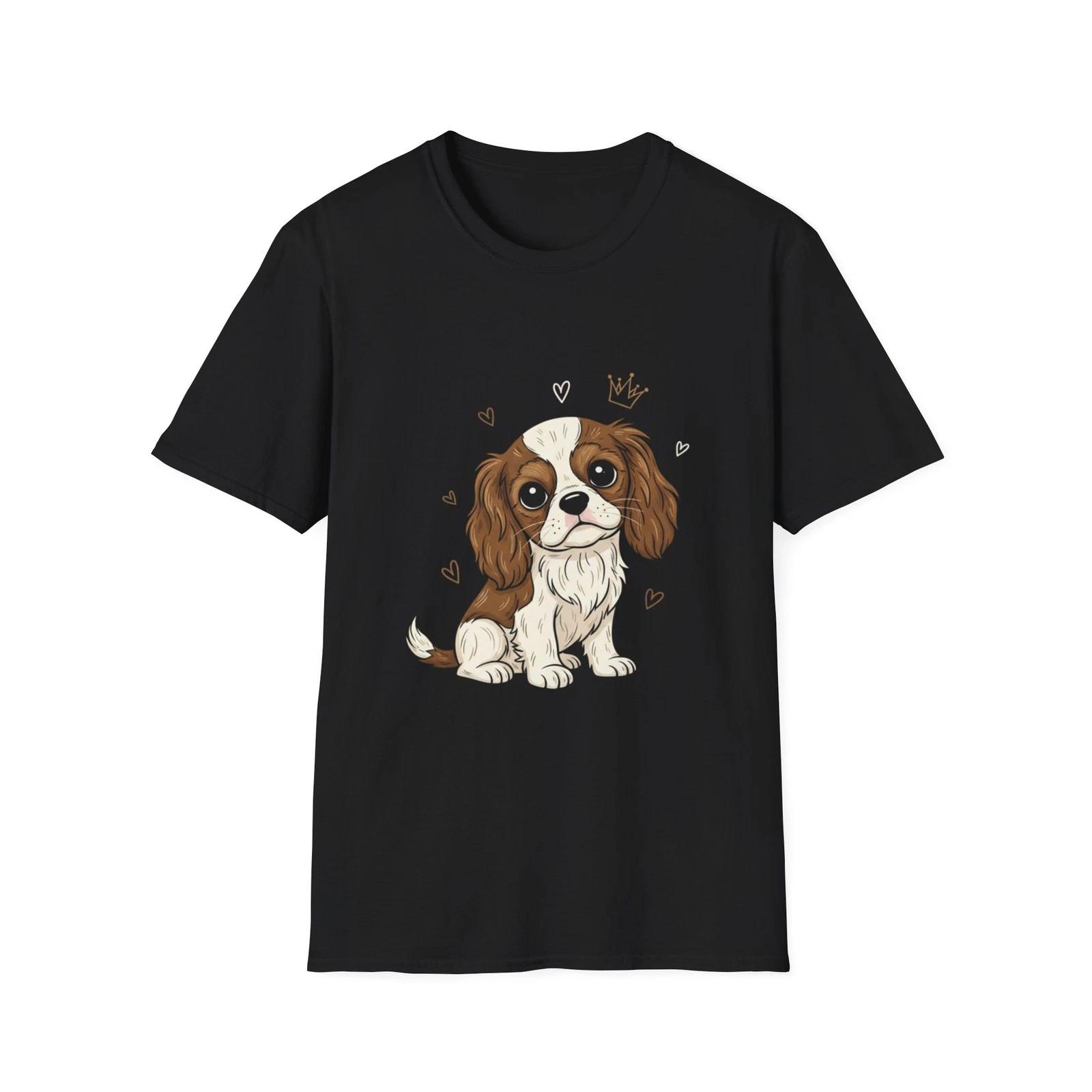 Dog Crown Hearts Cute Illustrated Black Tee Graphic T-Shirt 2XL
