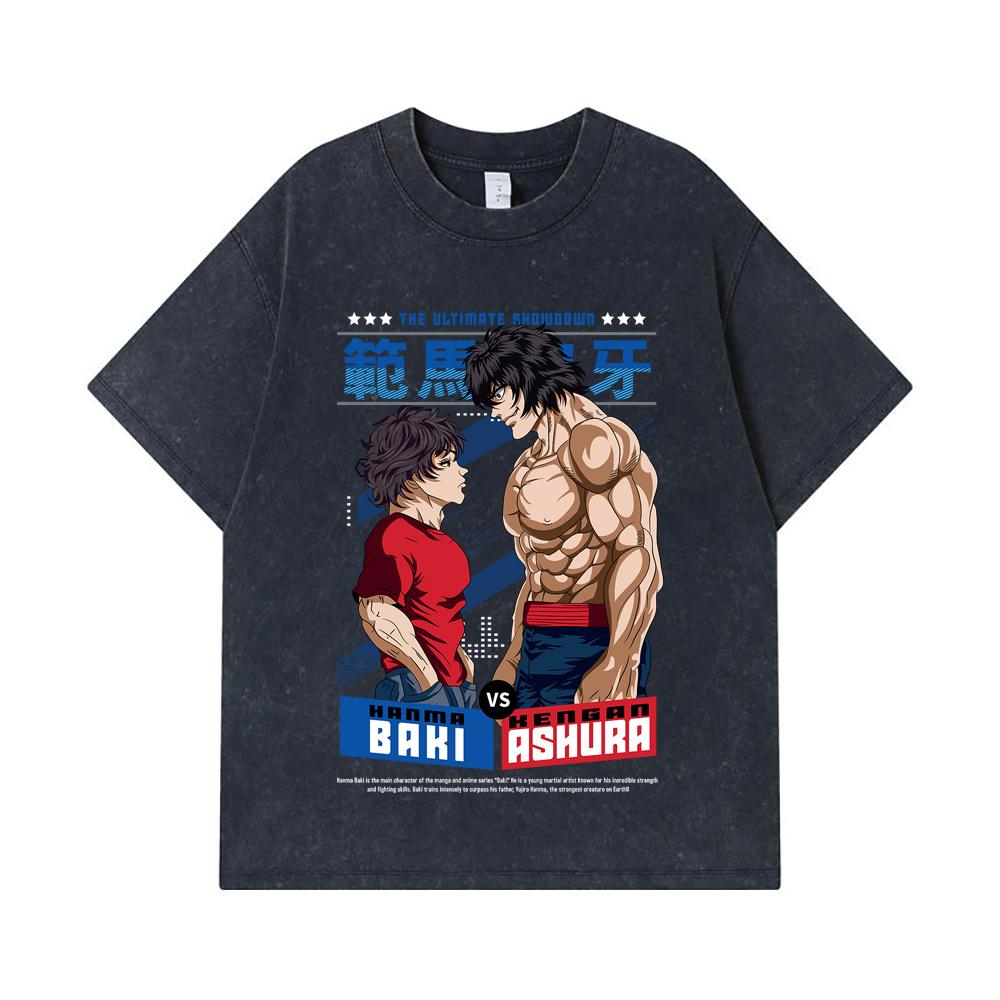 275 GSM Washed T-shirts 100% Cotton Baki V2 Baki Ashura Print Unisex Heavy Cotton T Shirt