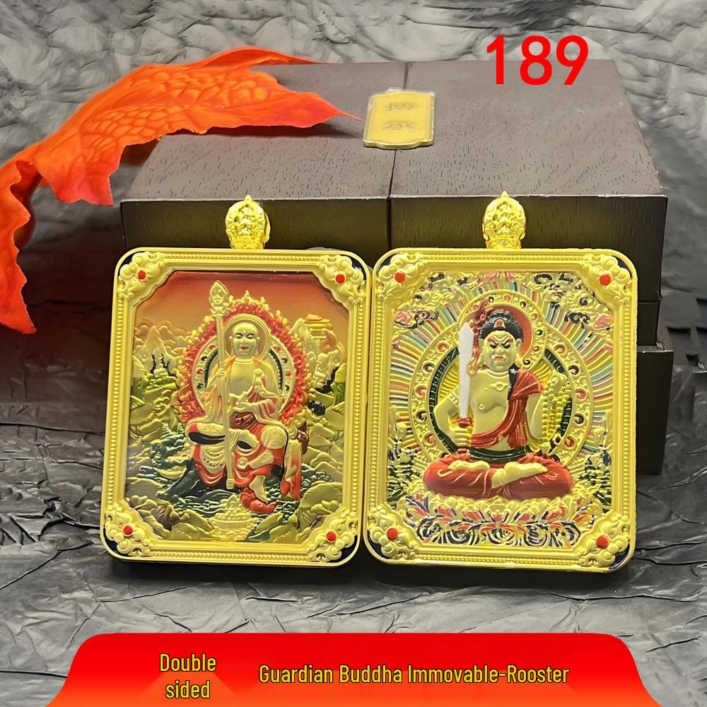 Collana con ciondolo Gahu in acciaio al titanio in stile tibetano con Thangka delle otto divinità guardiane