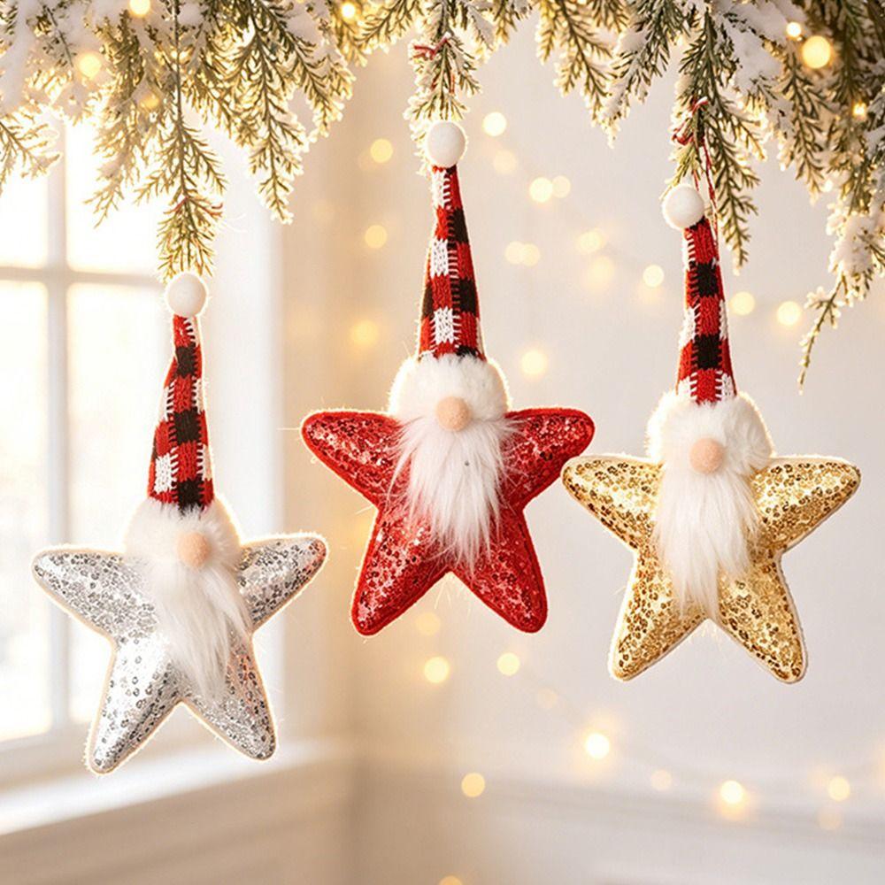Sequined Fabric Christmas Gnome Ornament Hanging Star Gnome Decoration Christmas Tree Decor