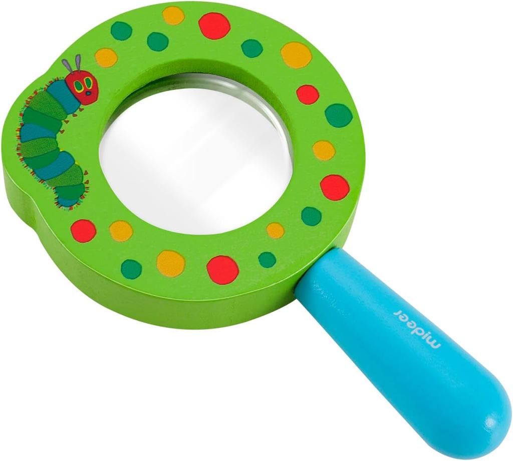 Kaisibum Children's Magnifying Glass Outdoor Wooden Magnifier Children's Cartoon Caterpillar Hand Magnifier for Home School Outdoor Garden Tool
