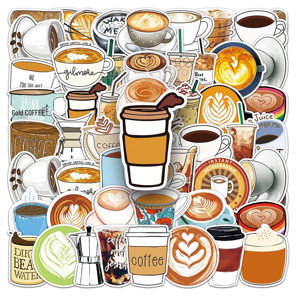 50 Cartoon Coffee DIY Graffiti Stickers for Journals, Scooters, Laptops, Cars