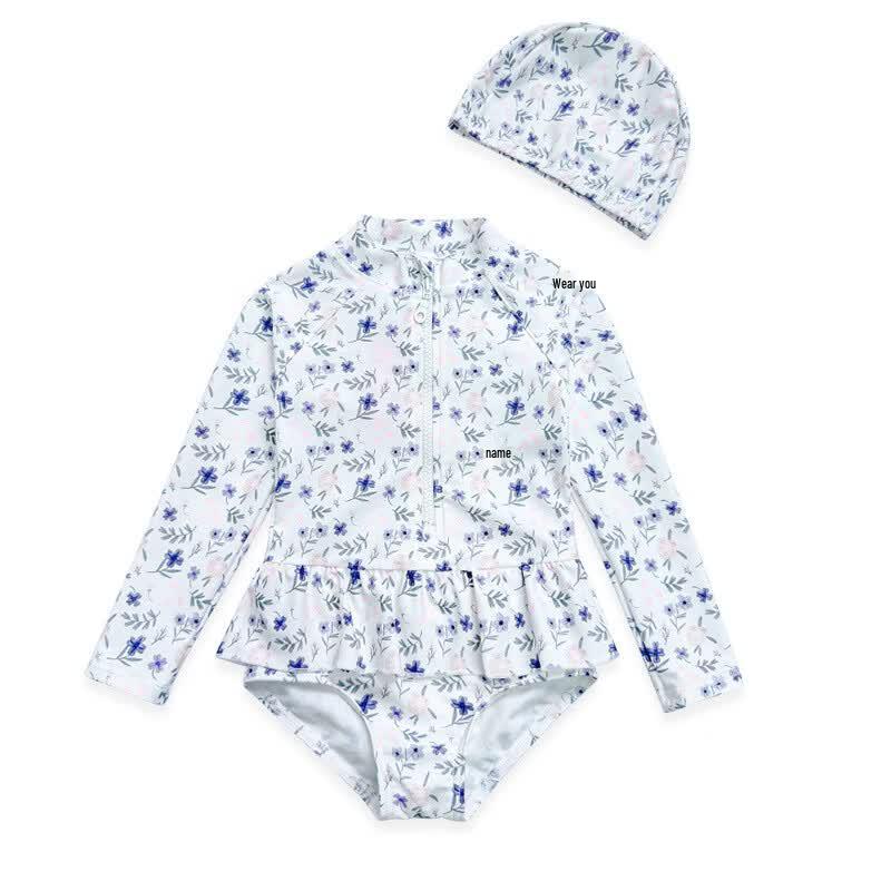 Girls  Floral Long Sleeve One-Piece Swimsuit