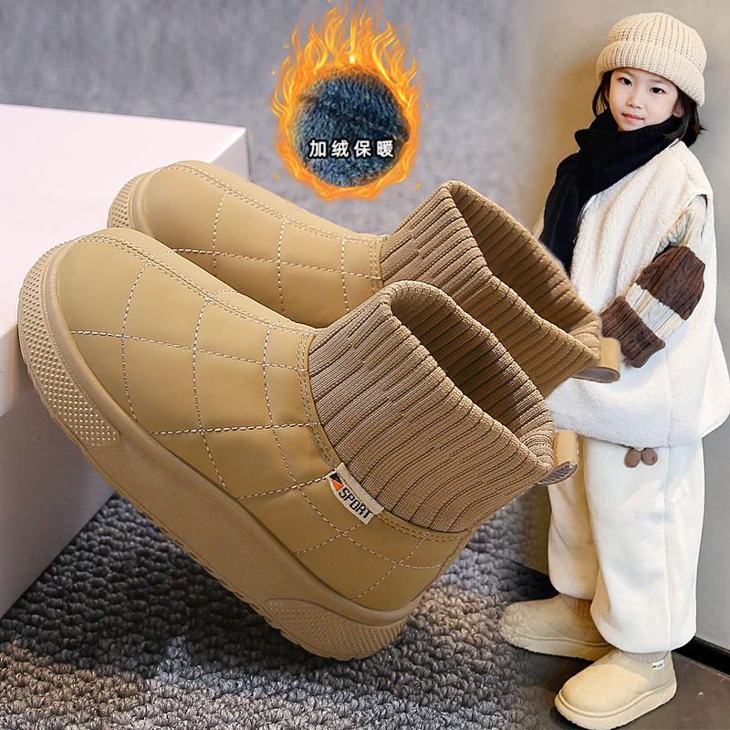 Girls snow boots 2025 winter new fashion boys velvet short boots thermal two cotton shoes children's socks boots tide